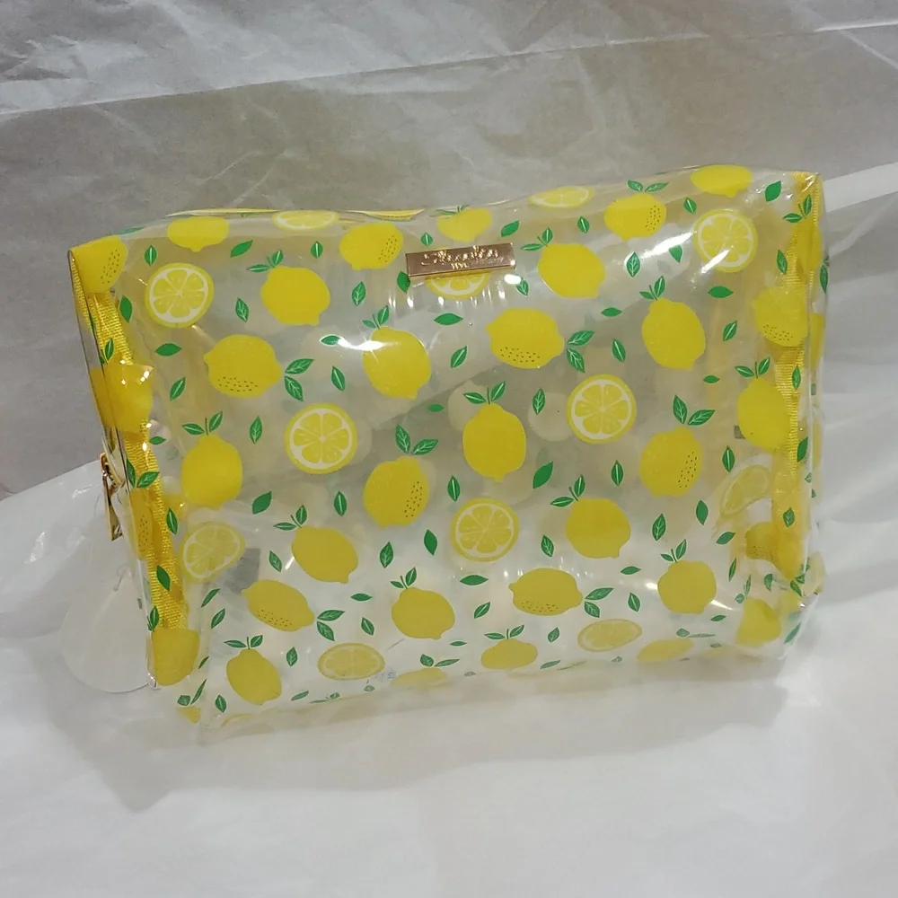 Clear vinyl Citrus lemon yellow print ‎ makeup beauty pouch case new